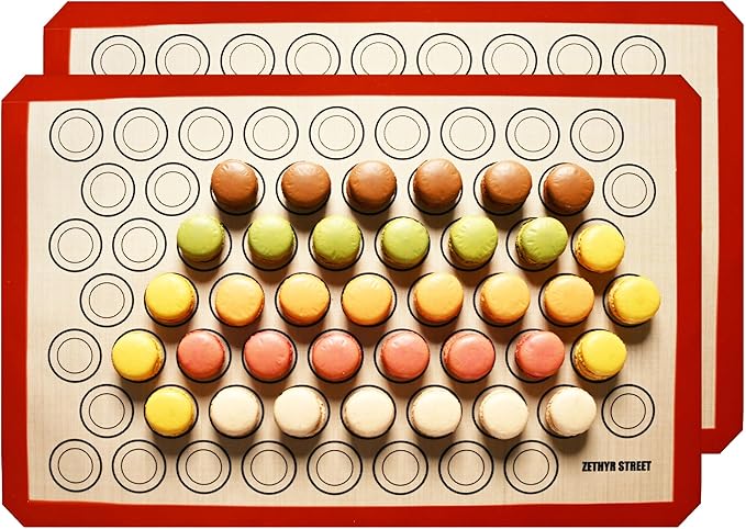 Macaron Baking Mat Silicone Non Stick, Full Sheet Reusable Pack of 2 Red | Non-Stick Macaron Mat for Perfect Baking, Dishwasher & Oven Safe, For Macarons, Cookies, Bread and More, 16x24” (40x60cm)