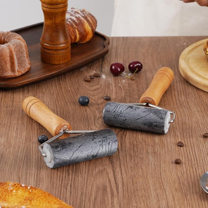 Small Marble Rolling Pin for Dough-Non-Stick T-shaped Hand Roller for Dough,Compact-Ideal for Home Bakers(Type B Black)