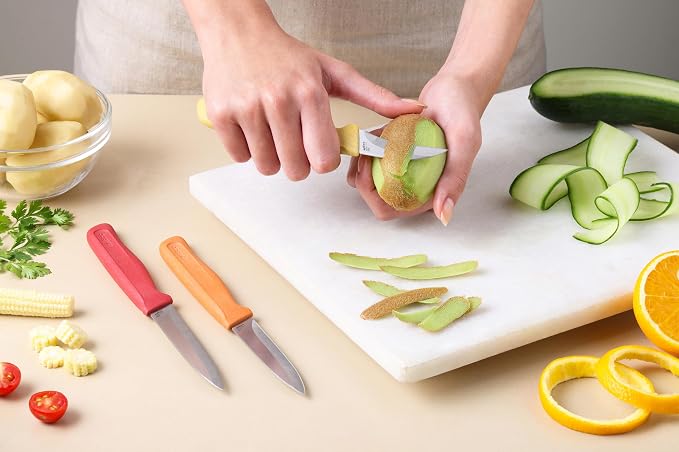 Zyliss Classic 3 Piece Peeling & Paring Knife Set with Straight, Serrated & Curved Blades, Stainless Steel 15° Edge, Ergonomic Wheat Straw Handles, Blade Covers
