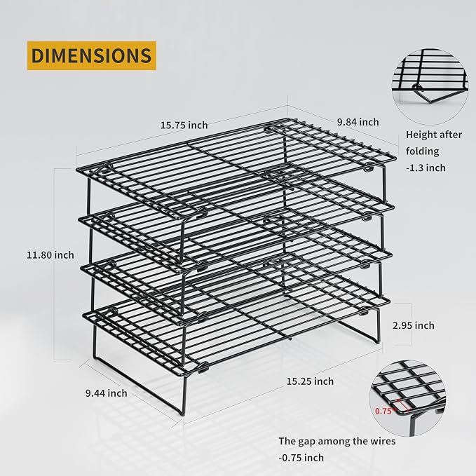 4PCS Cooling Racks for Cooking and Baking, Collapsible 4 Tiers 10"X16" Cool Batches of Cookies, Non-Stick & BPA-Free, Oven and Dishwasher Safe (Black-200)