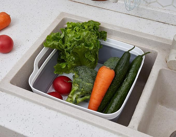 Collapsible Dish Pans for Washing Dishes 9L Portable Wash Dish Basin Foldable Laundry Tub with Drain Plug for Kitchen Sink Camping RV Accessories