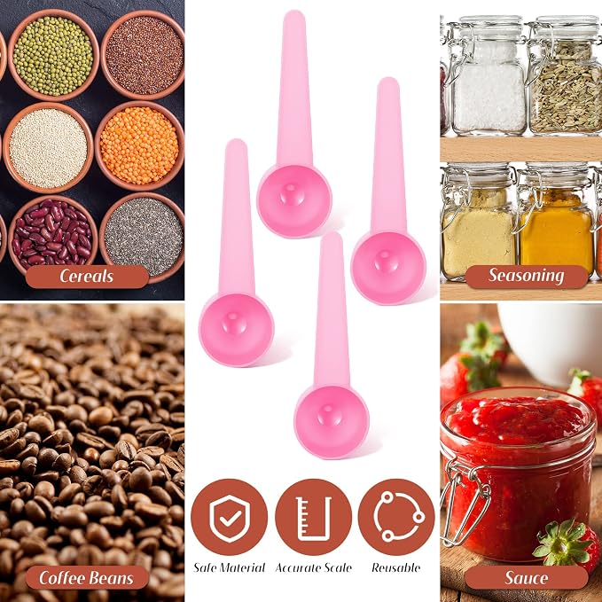 Meanplan 80 Pack Plastic Tablespoon Measuring Spoons Bulk (20 ml | 20 Cc | 1.33 Tablespoon | 4 Tsp) Coffee Scoops Teaspoon Pack for Measuring Coffee Tea Milk Grain Spices Protein Pet Food (Pink)