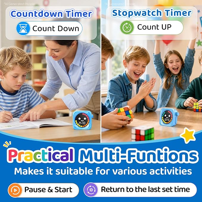 Visual Timers for Kids, 99 Minute Digital Cute Kids Visual Timer Classroom Timer for Homeschool Supplies Study Teaching Time Management Tool Countdown Productivity Timer, Blue, Colorful Dispaly