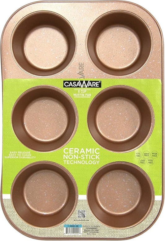 casaWare Toaster Oven 6 Cup Muffin Pan NonStick Ceramic Coated (Rose Gold Granite)