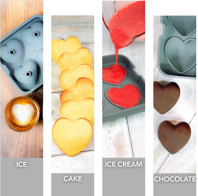 3D Heart Silicone Mold for Ice, Baking, Soap, and Resin | 2.5 Inch Large Heart Shape Cube Tray, Large Big Heart Molds, Chocolate Mold, Craft Ice Cube Mold for Cocktails, Beverages, Iced Tea Coffee