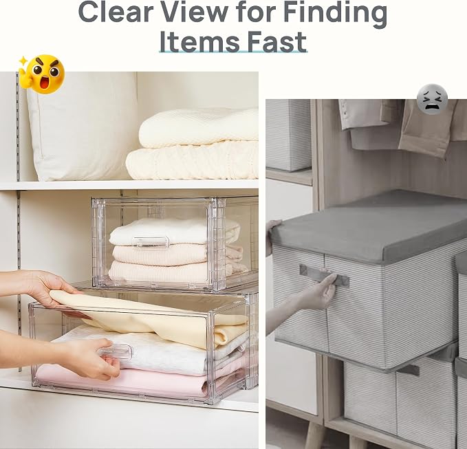 Vtopmart 2 Pack Clear Stackable Storage Drawers 15QT | Easily Assemble Closet Organizers,Plastic Storage Bins for Bathroom,Cabinet,Kitchen Pantry,Under Sink Organization(Medium)