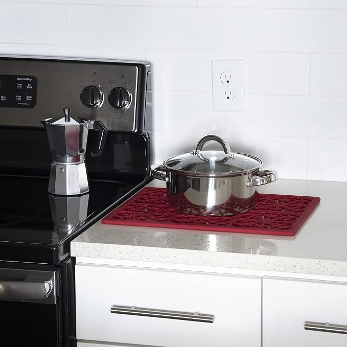 GASARÉ, Extra Large, Thick, Silicone Trivet for Hot Dishes, Pots, and Pans, Heat Resistant Mat for Countertop, Hot Pad for Kitchen, Easy to Clean, 16 x 12 x 3/8 Inches, Red