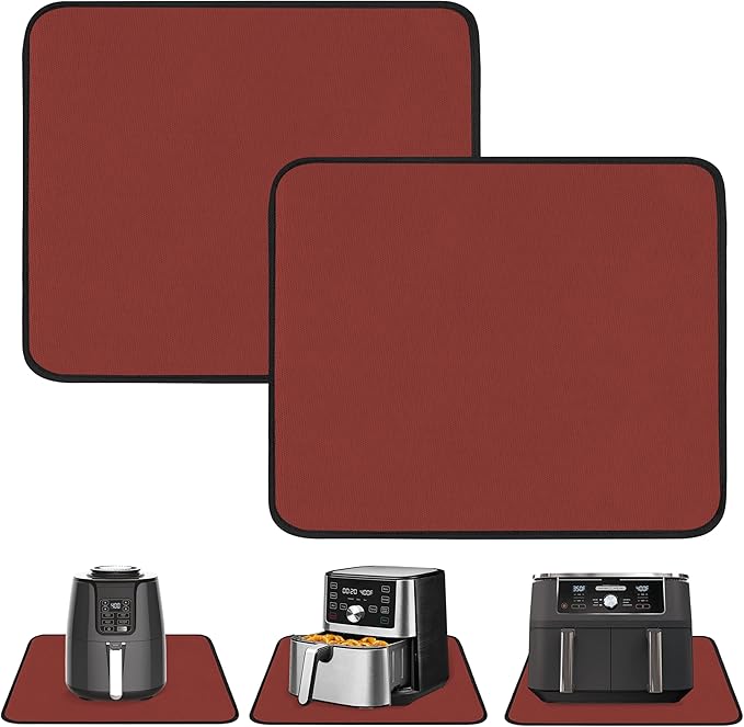2 PCS Heat Resistant Mats for Countertop Air Fryer, 24x21in, Red | 1022 ℉ Fireproof mat, air fryer accessories for ninja, cosori, waterproof hot pads for kitchen toaster, oven, coffee maker