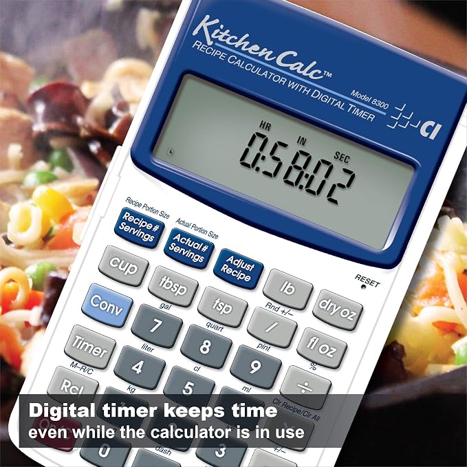 Calculated Industries 8300 KitchenCalc Recipe Conversion and Culinary Math Calculator with Digital Timer for Chefs, Culinary Students, Home Cooks and Bakers | Scale Recipes, Menu Plans, Portion Sizes | For Chefs, Culinary Students, Home Cooks & Bakers,...