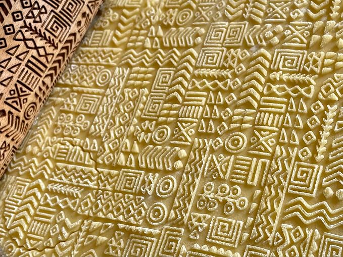 TRIBAL Embossing Rolling Pin. Laser Engraved Dough Roller for Embossed Cookies or Pottery by Algis Crafts