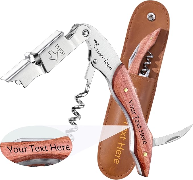 Fanery Sue Personalized Wine Opener - Custom Engraved Professional Corkscrews for Wine Bottles w/Foil Cutter and Cap Remover - Manual Wine Key