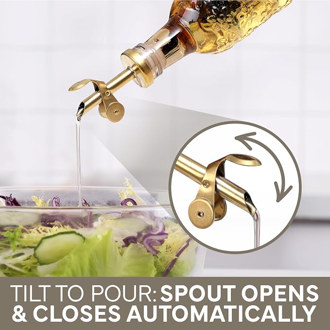 COOK WITH COLOR Glass Olive Oil Bottle Dispenser - 2 Pack- 17oz Oil and Vinegar Cruet - Olive Oil Carafe Decanter for Kitchen, Floral, Brown