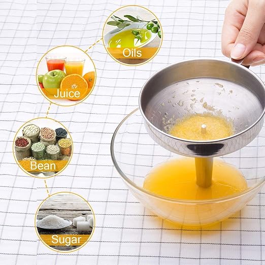 3 Pcs Stainless Steel Funnels Set with Handle Design and Removable Strainer for Transferring of Liquid, Fluid, Dry Ingredients, Powder, Durable and Dishwasher Safe