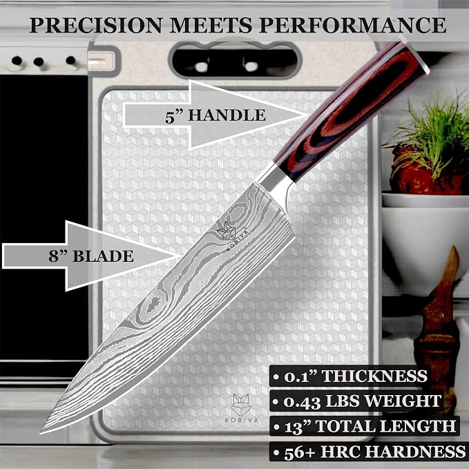 8in Japanese Chef Knife, High Carbon Stainless Steel Kitchen Knife | Razor-sharp Damascus blade for meat, vegetables & garnishes. Ergonomic grip. Professional quality for home cooks.
