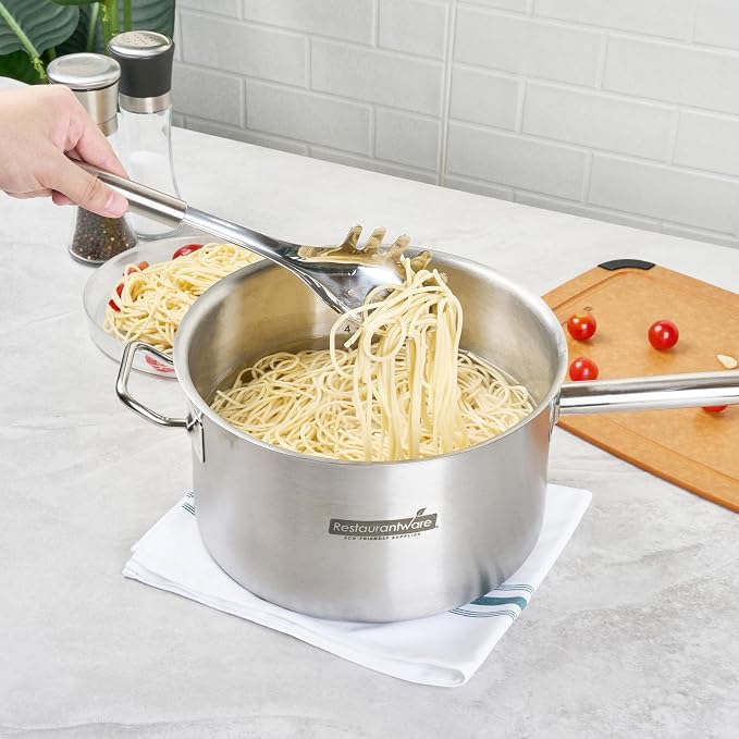 Restaurantware 12.5" Stainless Steel Pasta Fork - German Standard Pasta Server with Large Slotted Bowl, Dishwasher Safe - Slotted Pasta Spoon for Spaghetti, Linguine, Fettuccine