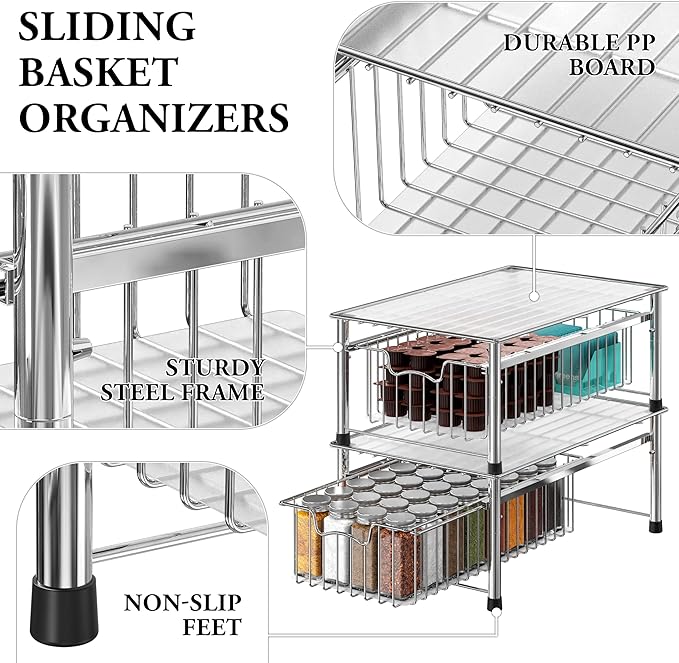 Simple Houseware Stackable Basket Drawer, Chrome