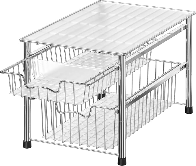 Simple Houseware Stackable 2 Tier Sliding Basket Organizer Drawer, Chrome