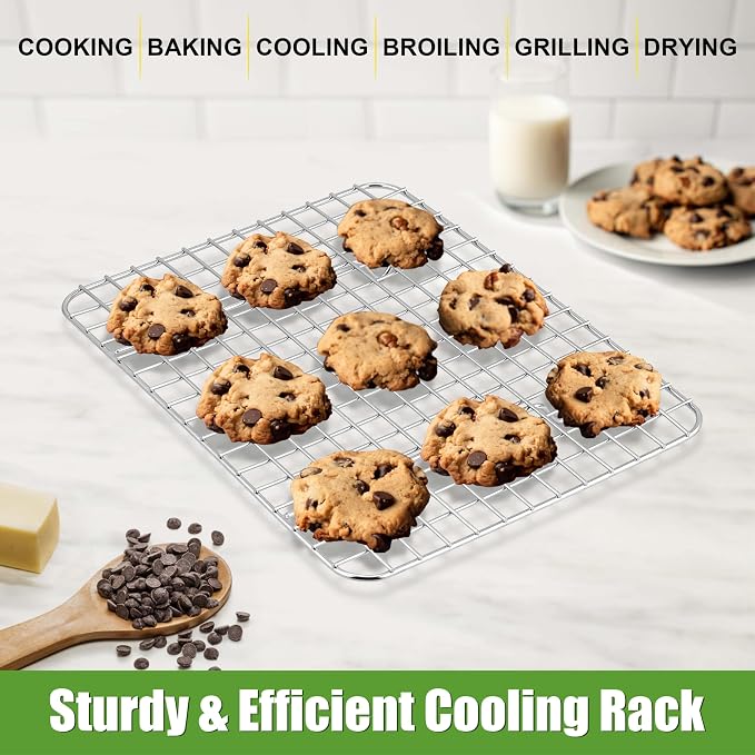 Homikit Stainless Steel Cooling Rack Set for Quarter Sheet Pan, 12x9 Inch | 4 Pack Baking Racks for Cookie Bread Pizza, Small Bacon Oven Rack, Metal Wire Grilling Grids, Rust Free, Dishwasher Safe