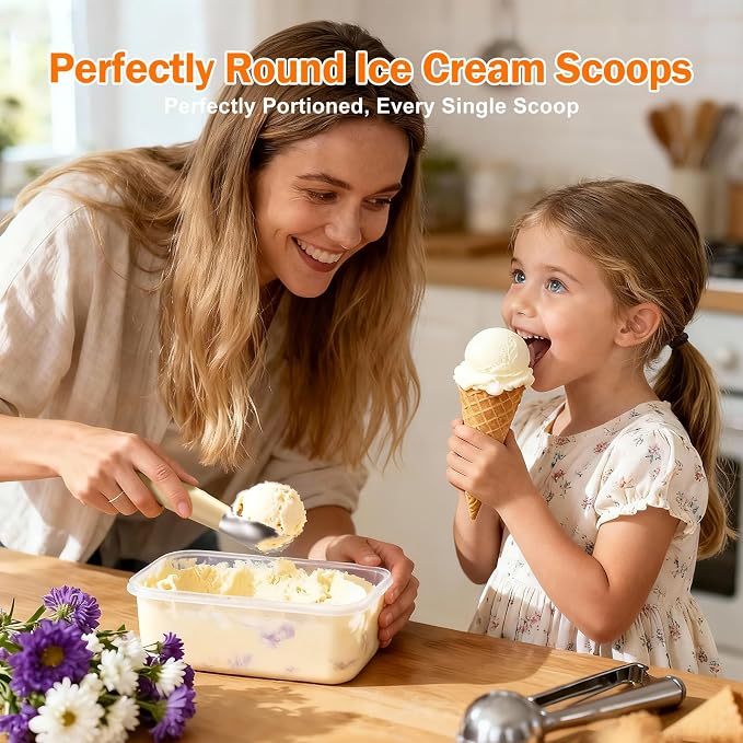 Heated Ice Cream Scoop for Hard Ice Cream, 3-Temp Electric Cordless Ice Cream Scooper, Rechargeable USB-C Fast Charge with LED Display, IP67 Waterproof Head, Easy to Clean - Cream