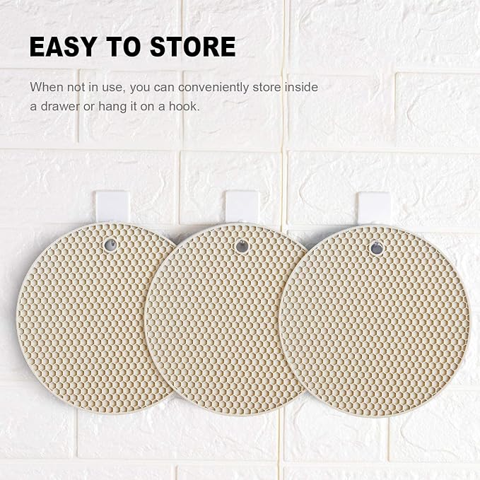 4 Pcs Trivets for Hot Dishes, Kitchen Heat Resistant Silicone Trivet, Extra Thick, Large, Non Slip (3. Beige)