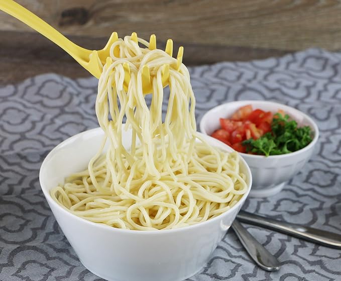 Spaghetti Spoon, Pasta Server, Fork with Ergonomic Handle, Heat Resistant, BPA Free,11.5 inch Melamine Utensil by Reston Lloyd, 6 piece set, Lemon