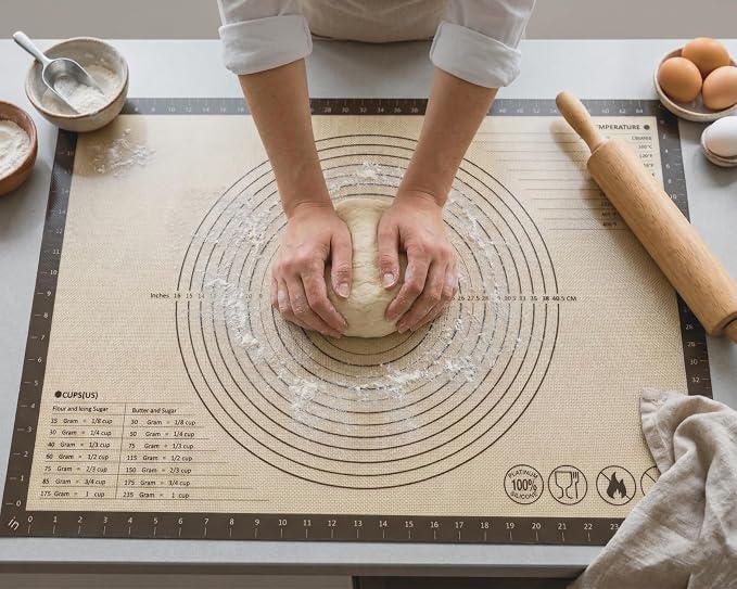 Silicone Pastry Mat with Measurements, 28 x 20 Inch Extra Thick Non-Slip Nonstick XL Baking Mat for Dough Rolling, Kneading, Fondant and Pie, Gray