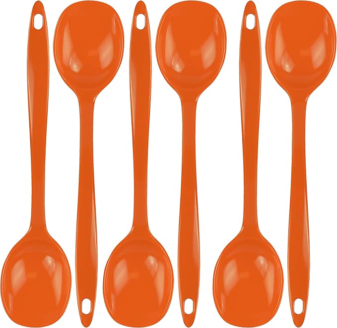 Reston Lloyd Cooking Spoon for Serving, Basting, Mixing, Heat Resistant, BPA Free Melamine 11 inch Utensil with Ergonomic Handle, Set of 6, Orange