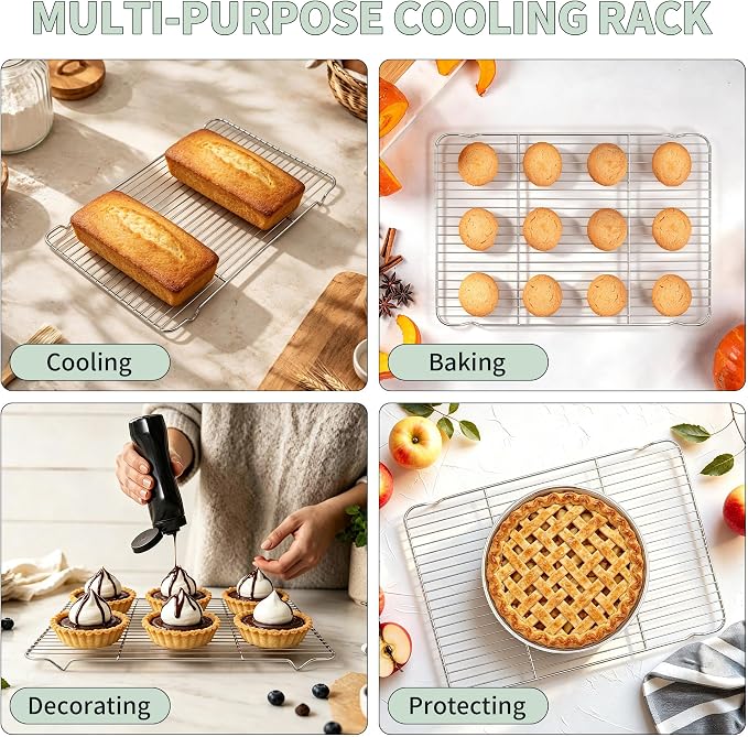 TeamFar Stainless Steel Baking Sheet with Rack Set, 17.6"x13"x1" | 2 Pans + 2 Racks, Cookie Sheet Baking Pan Tray with Cooling Rack for Cooking, Non-Toxic & Rust Proof, Dishwasher Safe