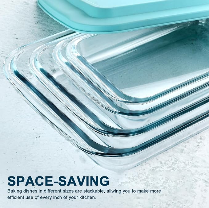 M MCIRCO 8 Piece Deep Glass Baking Dish with Lids, BPA free, Green | Rectangular Glass Bakeware Set, Baking Pans for Lasagna, Casserole Dishes, Microwave, Oven, Freezer, Dishwasher