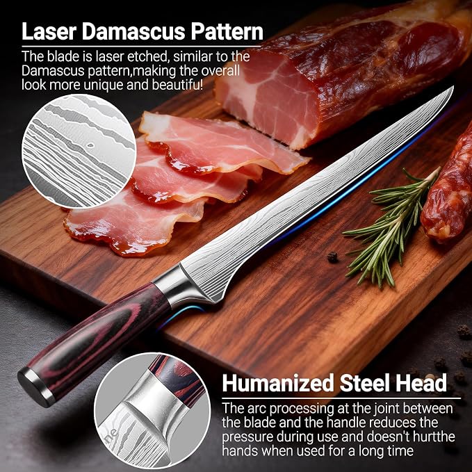 Carving Knife 10 Inch Ham Slicing Knife for Meat Cutting, Ultra Sharp Kitchen Knife High Carbon Stainless Steel Butcher Knife with Wooden Handle, Chinese Cleaver for Perfect Birthday Gifts