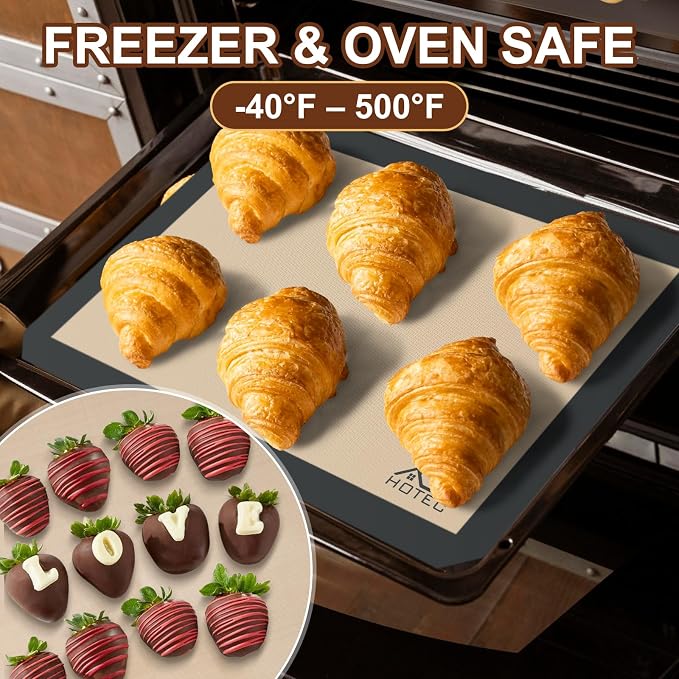 HOTEC Silicone Baking Mats 3 Pack – Thickened Non-Stick Reusable Silicone Baking Sheets for Oven – Cookie & Macaron Mats – 2 Half Sheet + 1 Quarter Sheet – BPA-Free, Dishwasher Safe