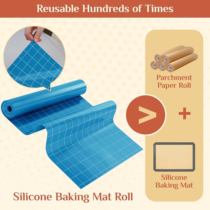 GTJ Silicone Baking Mat Roll, Reusable Baking Sheet Liners, 12 in x 10 ft | Free Cut to Size, Food-Grade, Non-Stick, Non-Slip, For Dough, Pastry, Air Fryer, Freeze Dryer, Oven Pan, Kitchen Counter