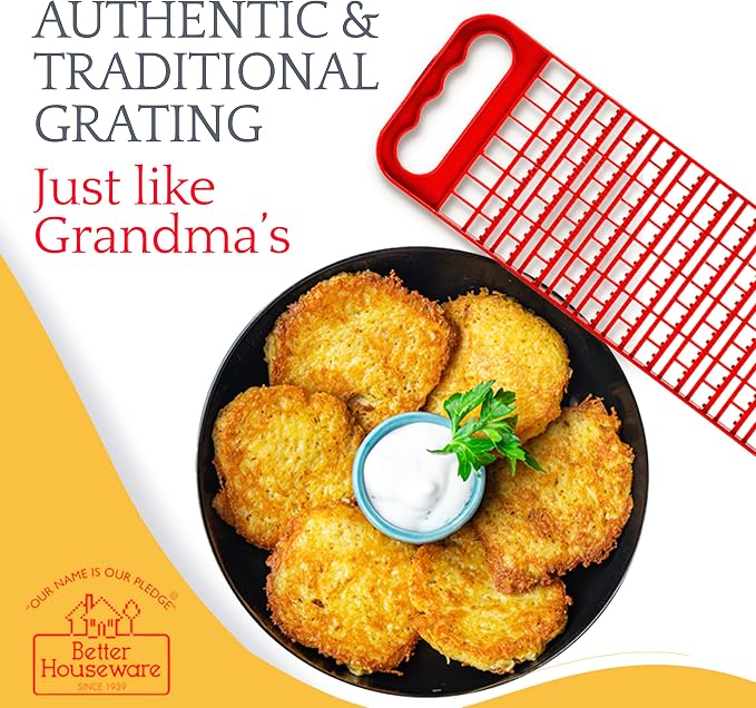 Better Houseware Grater for Kitchen - Kids Safe & Durable Small Cheese Grater with Dual Sides - Coarse Holes for Potatoes, Garlic, and Chocolate, Fine Holes for Pudding Texture - Easy to Clean, Red