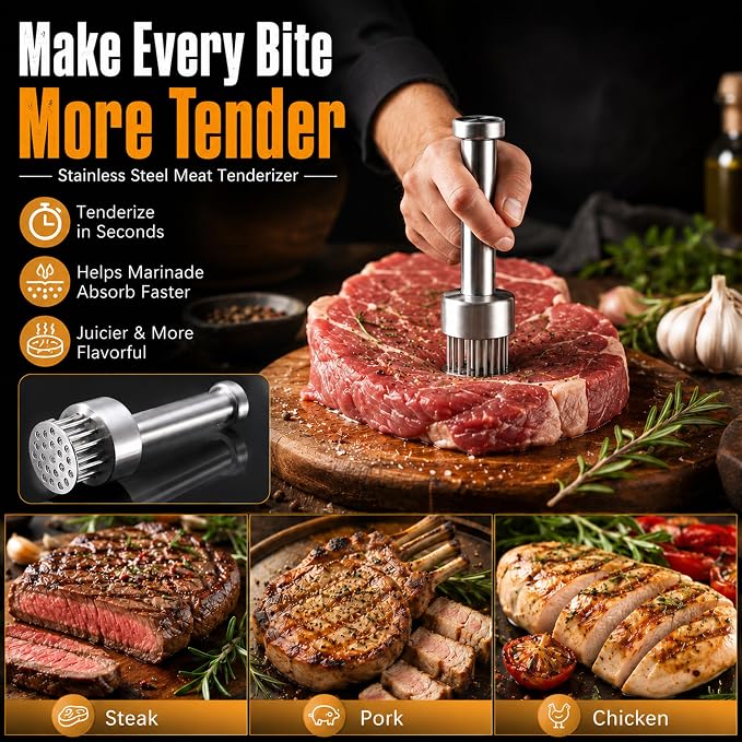 Meat Tenderizer Tool, Stainless Steel Needle Meat Tenderizer with 21 Needles, Kitchen Tenderizing Tool for Steak, Chicken, Pork, Beef, Dishwasher Safe