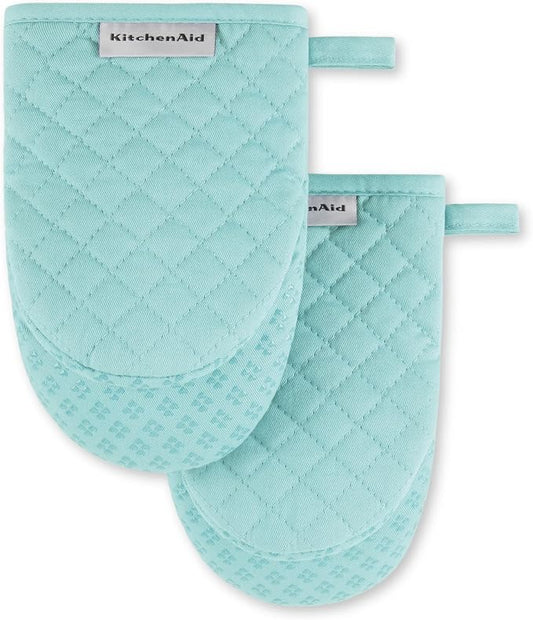 KitchenAid Asteroid Mini Oven Mitt 2-Pack Set, Mineral Water Aqua, 5.5"x8"