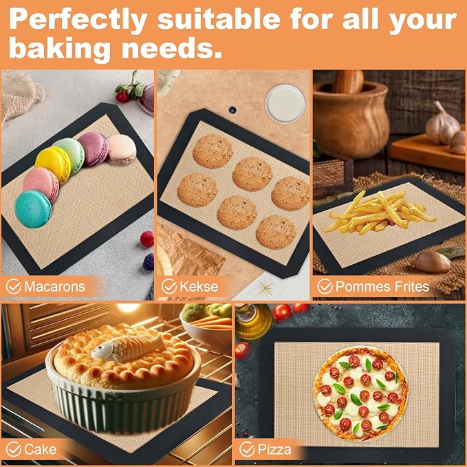 Silicone Baking Mat,Silicone Mat,2 Pack Reusable Non-Stick Baking Mat,Food Safe Silicone Mats for Baking, Oven Baking Sheet for Making Cookies, Macaroons, Bread,(16.5"L x11.6"W)