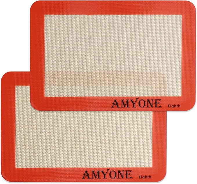 AMYONE 1/8 Sheet Silicone Baking Mats for 9x7" Toaster Oven, Platinum, 2PCS | For Eighth Sheet Pan for Cookie/Macaron/Bread/Pastry; Fits Small Toaster Oven Trays; Nonstick Reusable Food Grade Silicone