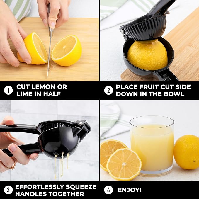 Zulay Premium Quality Metal Lemon Squeezer, Citrus Juicer, Manual Press for Extracting the Most Juice Possible - Black