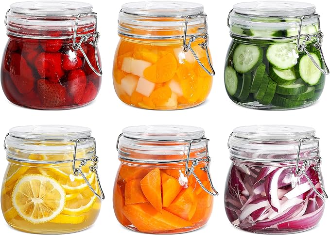 ComSaf Round Small Glass Pantry Jars with Airtight Lids 17 oz 6 Pack | Spices nuts snacks, Jam jelly pickles, Canning jars, Pantry organization, Small size, Kitchen cabinet storage