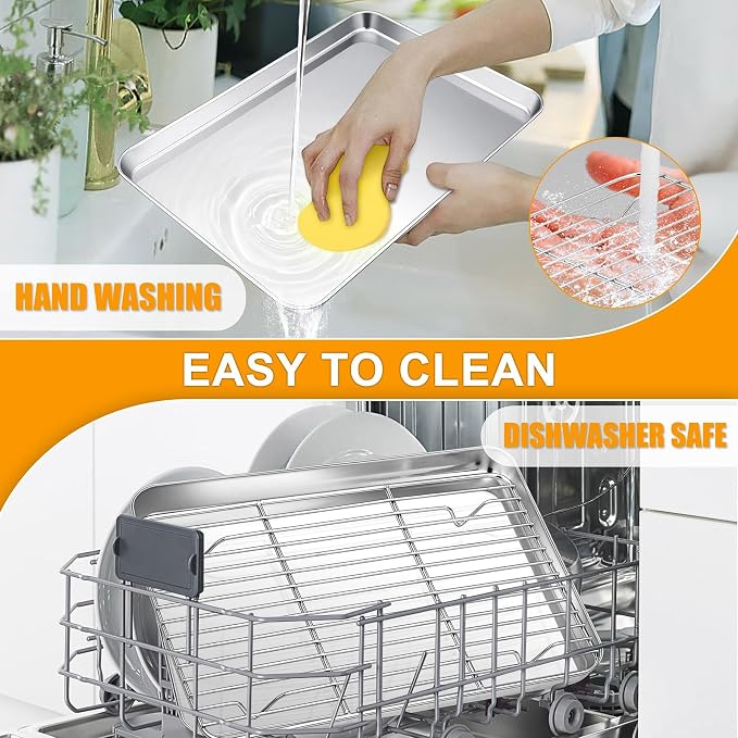 Homikit Small Baking Sheet with Wire Rack for Toaster Oven (1 Pan+1 Rack) | 10.4x8 Inch Stainless Steel Baking Pan with Rack Set, Metal Cookie Sheets Rust Free, Nonstick Bacon Tray Dishwasher Safe