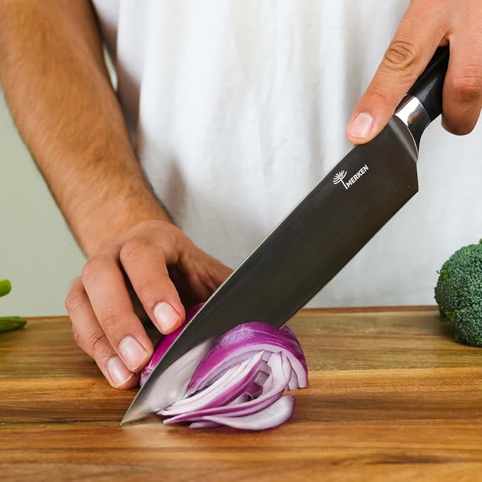 MERKEN 3 Piece Kitchen Knife Set with Gift Box, 8 inch Chef Knife, 5 inch Utility Knife and 3.5 inch Paring Knife