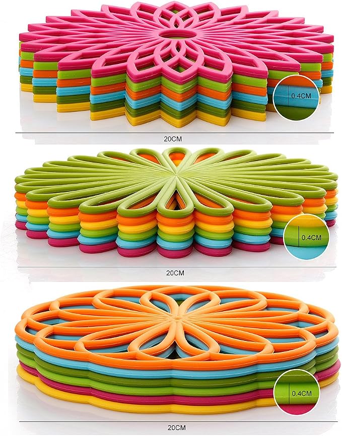 ME.FAN Silicone Trivet Mat - Kitchen Hot Pads for Pots & Dish - Insulated Teapot Trivet - Flexible, Durable, Non-Slip Large Coasters 3 Set Orange