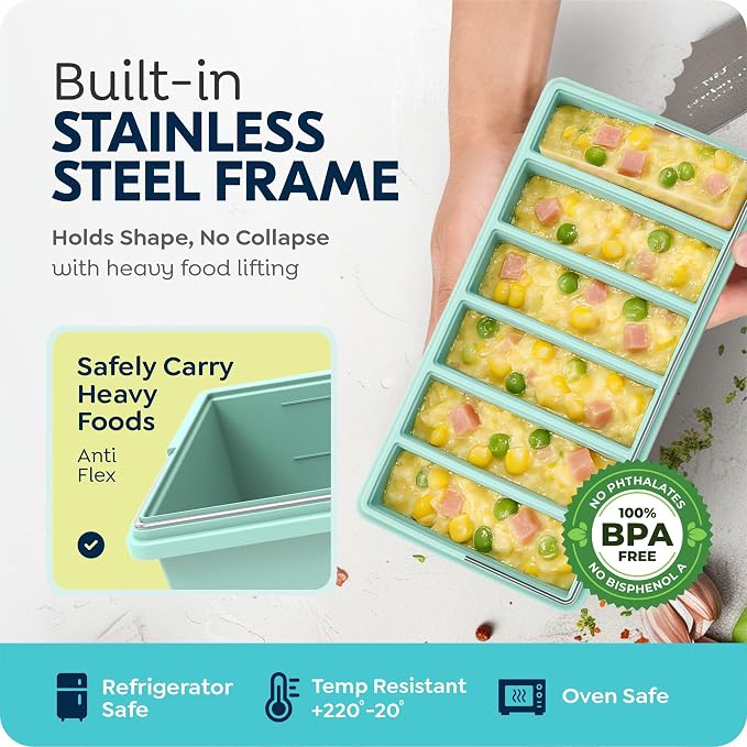 Silicone Freezer Trays with Lids, 2 Cup & 1/2 Cup Combo, Soup Container Style Ice Cube Trays, Reinforced Steel Rims, For Freezing Broth, Meal Prep and other dishes, Dishwasher & Oven Safe - 2 Pack