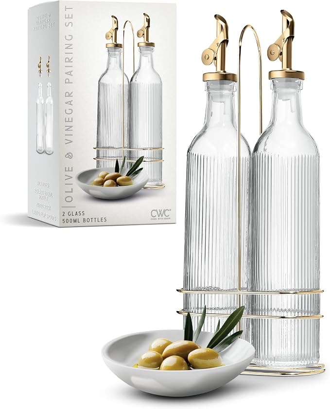 COOK WITH COLOR Glass Olive Oil Dispenser Bottle - 2 Pack, 17 oz Cruet - Elegant Carafe Decanter with Spout for Kitchen, Suitable for Vinegar, Coffee Syrups & Other Liquids