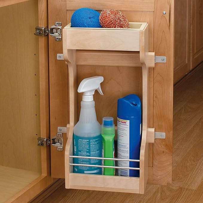 Rev-A-Shelf Dual Shelf Under Sink Organizer for Kitchen and Bathroom Cabinets, 36" Sink Base Vanity Storage, Inside Door Mount, Maple Wood, 4SBSU-18