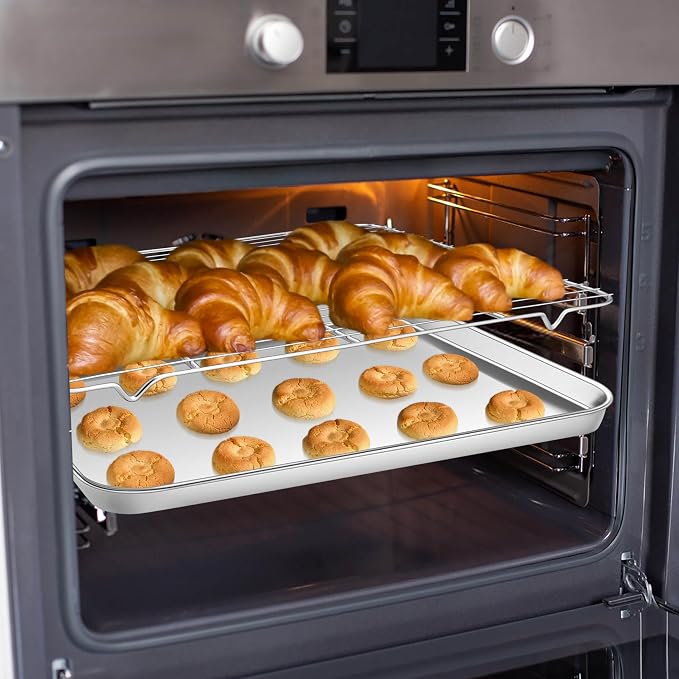 Homikit Large Baking Sheet with Wire Cooling Rack (1 Pan+1 Rack), Nonstick | 20x14 Inch XL Stainless Steel Cookie Sheets for Baking, Big Baking Pans with Racks Set, Metal Bacon Tray, Dishwasher Safe