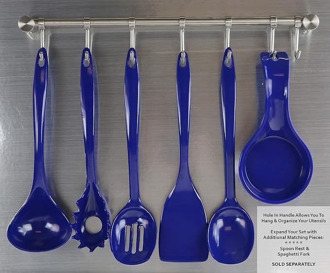 Spaghetti Spoon, Pasta Server, Fork with Ergonomic Handle, Heat Resistant, BPA Free,11.5 inch Melamine Utensil by Reston Lloyd, Indigo