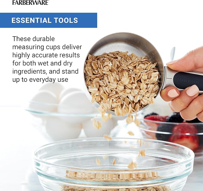 Farberware Professional Set of 5 Stainless Steel Measuring Cups, Precision and Ease in Every Scoop, Features Magnetic Handles for Easy Storage, Dishwasher Safe