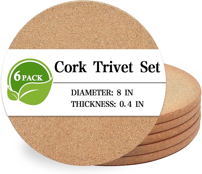 Cork Trivet, 6 Pack High Density Thick Corks Coasters Set for Hot Dishes, 8 Inch Heat Resistant Multifunctional Cork Trivets for Hot Dishes, Gray