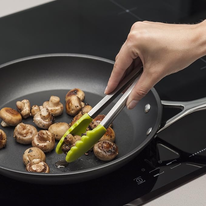 Zeal J141L Silicone Non Stick Kitchen Mini Tongs with Stainless Steel Handle (20cm), Lime Green